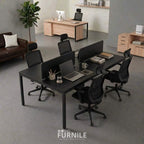 4-seat office workstation desk with black MDF top and black metal frame