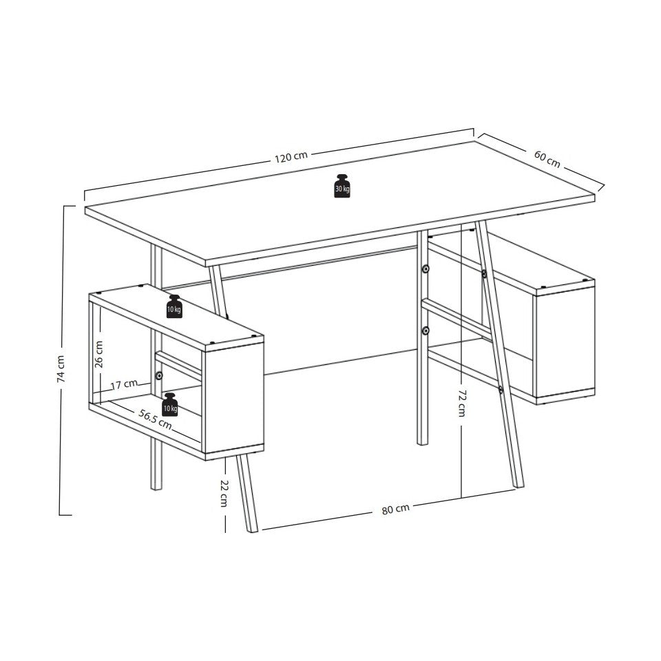 MDF desk with left drawer and open shelf, 120 x 60 cm, sturdy legs