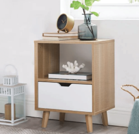 Light wood MDF commode with open shelf and front drawer, 40x40x60cm