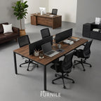 4-seat office workstation desk with warm wood MDF top and black metal frame