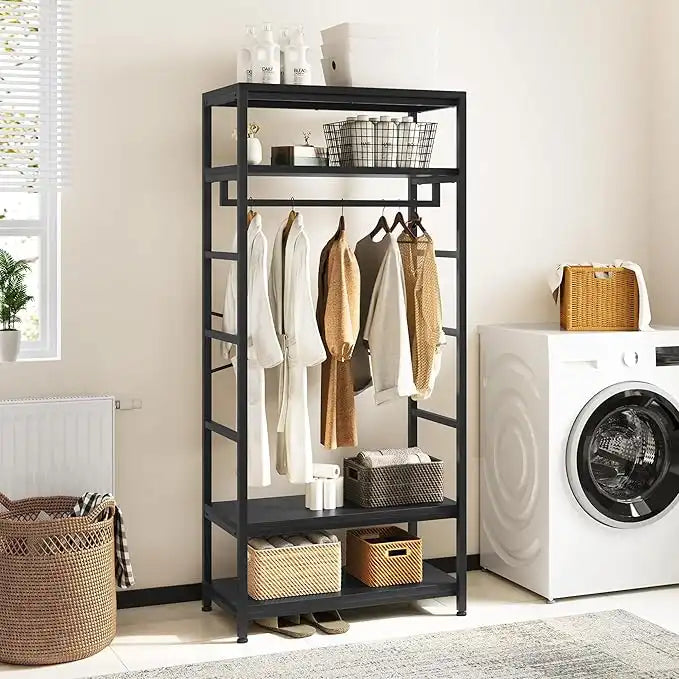 H12 Metal Clothes Hanger – Metal Frame, MDF Shelves, 80x40x180cm