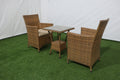 3-piece outdoor dining set: 2 woven armchairs and square side table