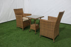 3-piece outdoor dining set: 2 woven armchairs and square side table