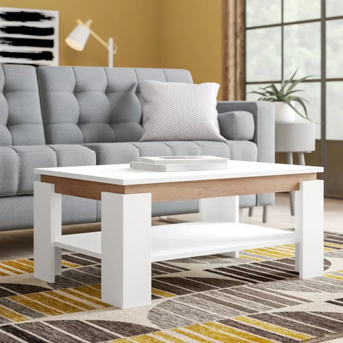 White MDF coffee table with square top and open lower shelf, 100x50x40cm