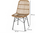 Beige rattan cafe chair with black metal legs, arched back