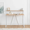 NOAH metal desk with light wood MDF top, white frame, 105x60 cm.