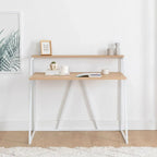 NOAH metal desk with light wood MDF top, white frame, 105x60 cm.