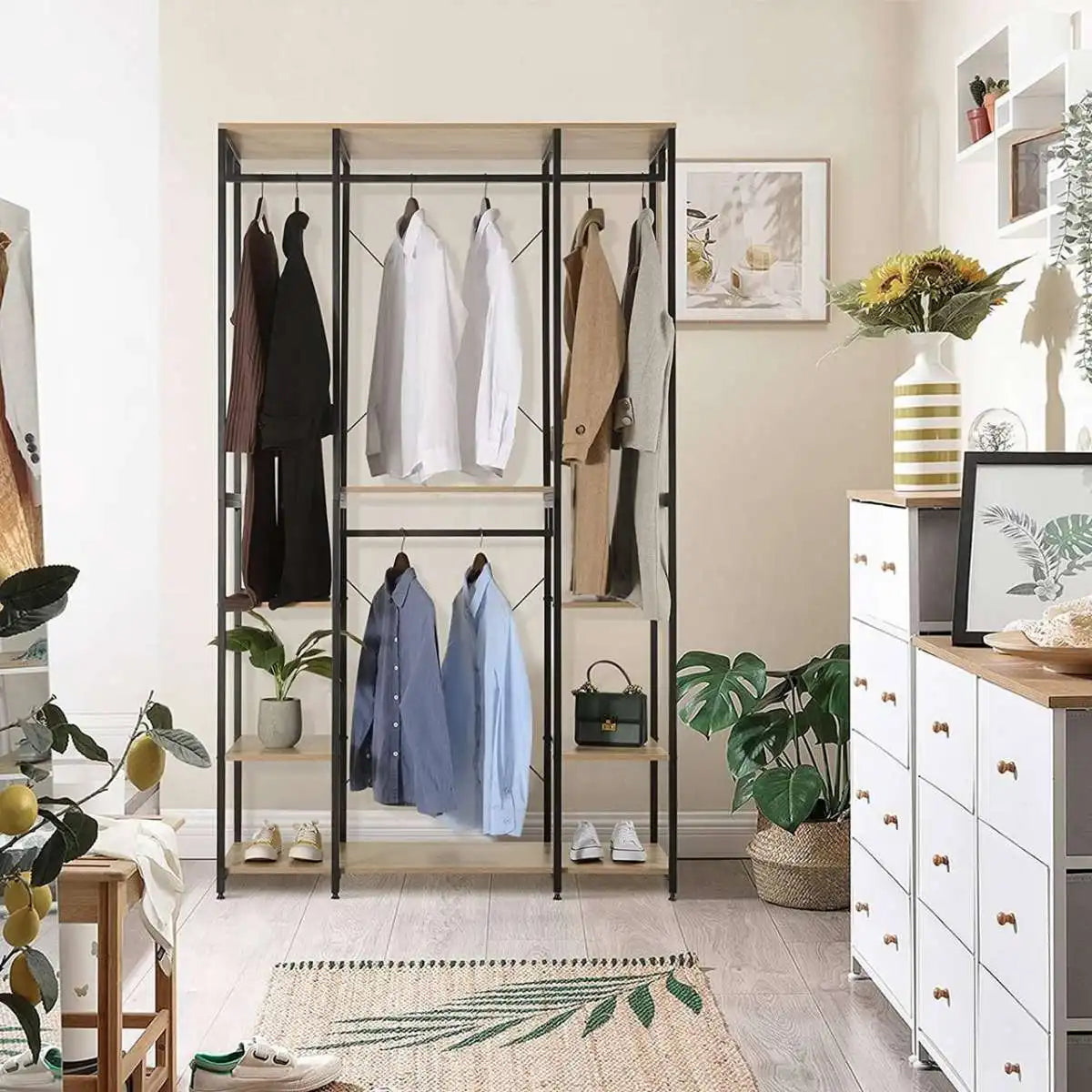 H11 Metal Clothes Hanger – Metal Frame, MDF Shelves, 120x40x201cm