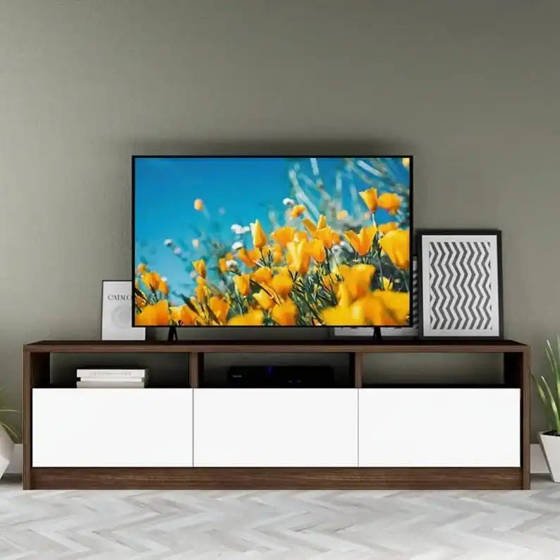 T25 Modern TV Table with 3 Doors  – MDF, (160x30x45cm)