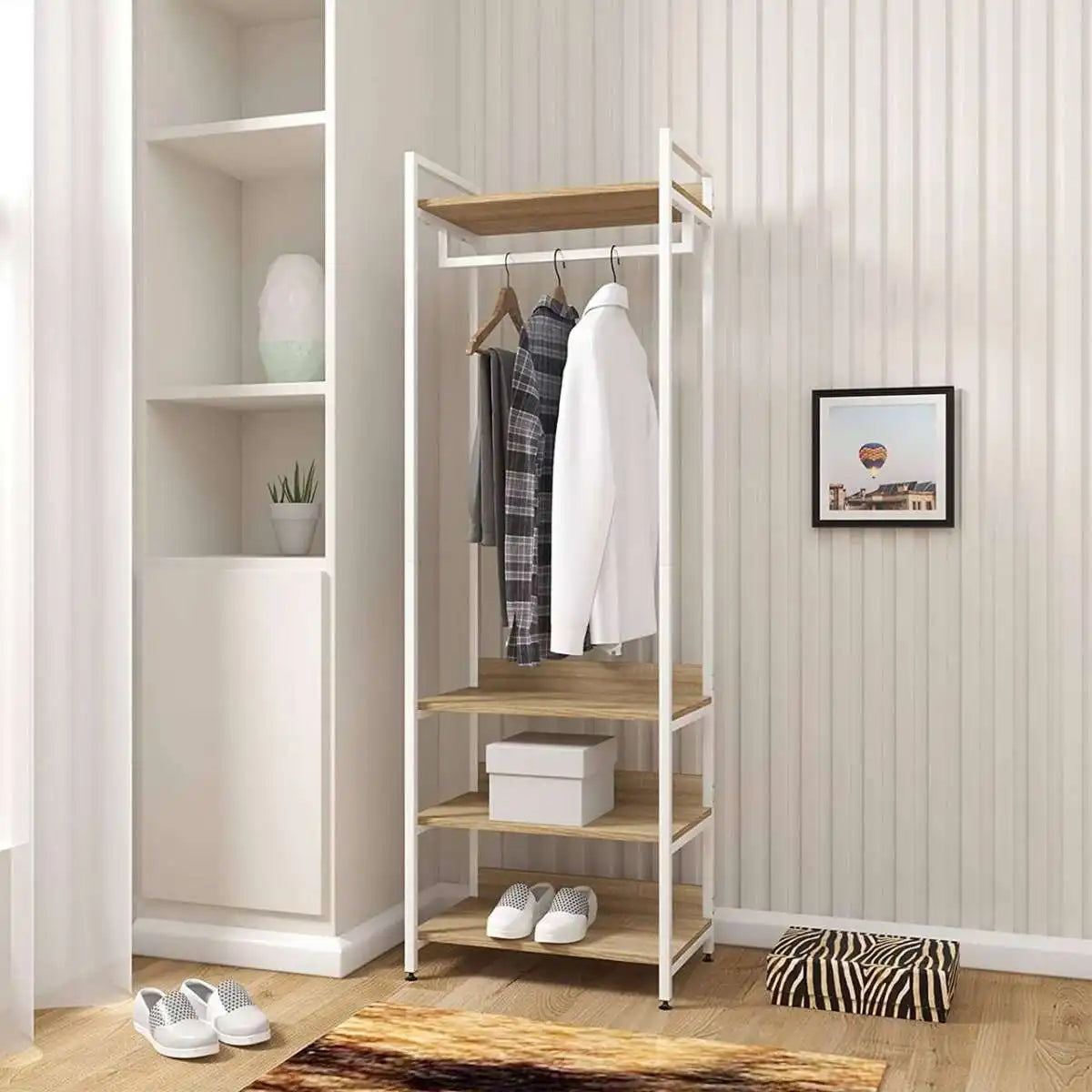 H09 Metal Clothes Hanger – Metal Frame, MDF Shelves, 60x40x180cm