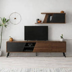 180cm MDF TV console with dark open shelf and wood storage drawers