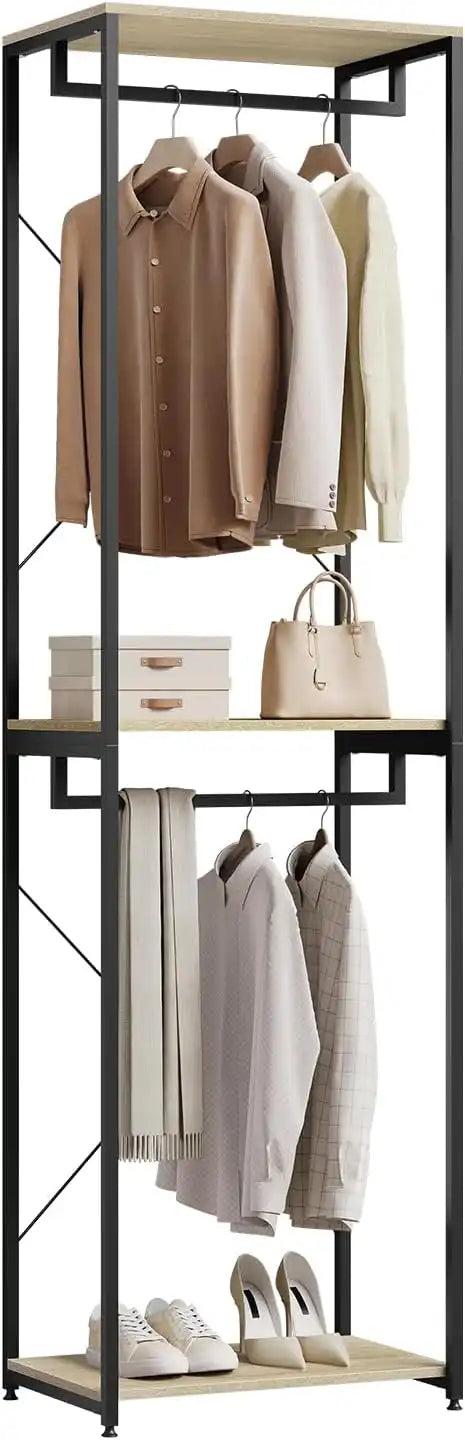 H08 Metal Clothes Hanger – Metal Frame, MDF Shelves, 60x40x213cm