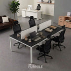 4-seat office workstation desk with black MDF top and white metal frame