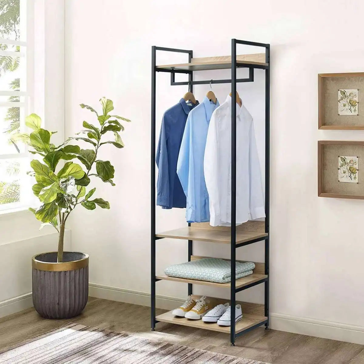 H09 Metal Clothes Hanger – Metal Frame, MDF Shelves, 60x40x180cm