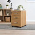 3-drawer wooden mobile drawer unit with metal bar handles and caster wheels