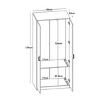 Wardrobe dimensions diagram: 80cm wide, 176cm high, 52cm deep, 120cm interior
