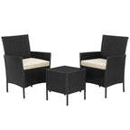 Three-piece outdoor furniture set with two armchairs and square coffee table