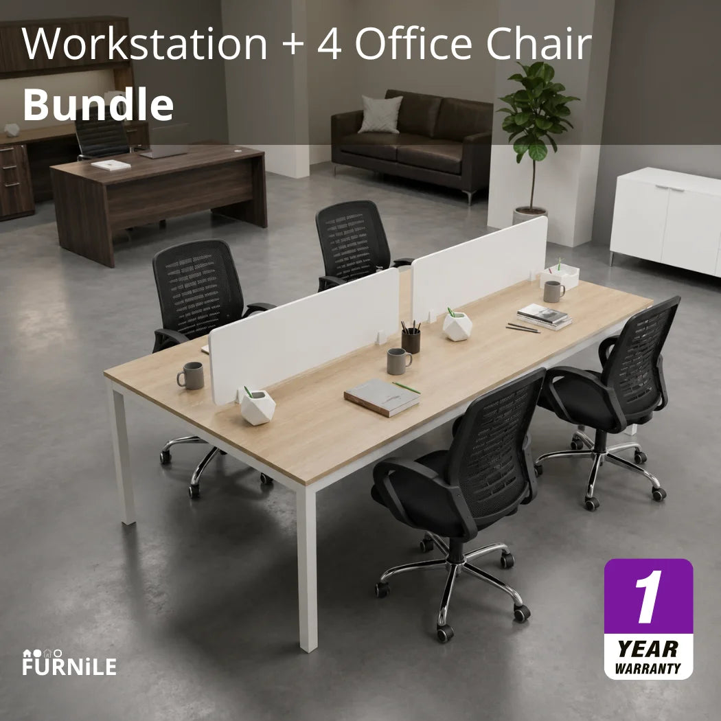 Workstation + 4 Standard Office Chairs Bundle