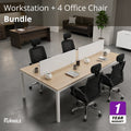 Workstation + 4 Headrested Office Chairs Bundle