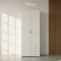 KEVIN wardrobe with two doors and three drawers, white finish
