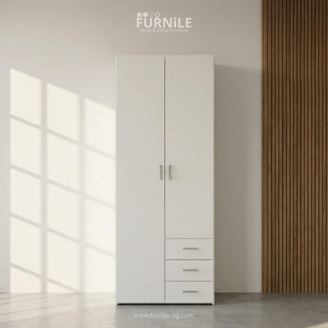 KEVIN wardrobe with two doors and three drawers, white finish