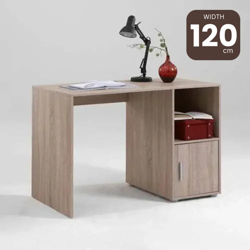 Light wood desk with open shelf and drawer, 120 cm width