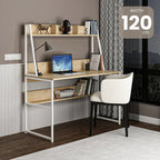 White metal desk with MDF shelves and built-in laptop platform, 120 cm width