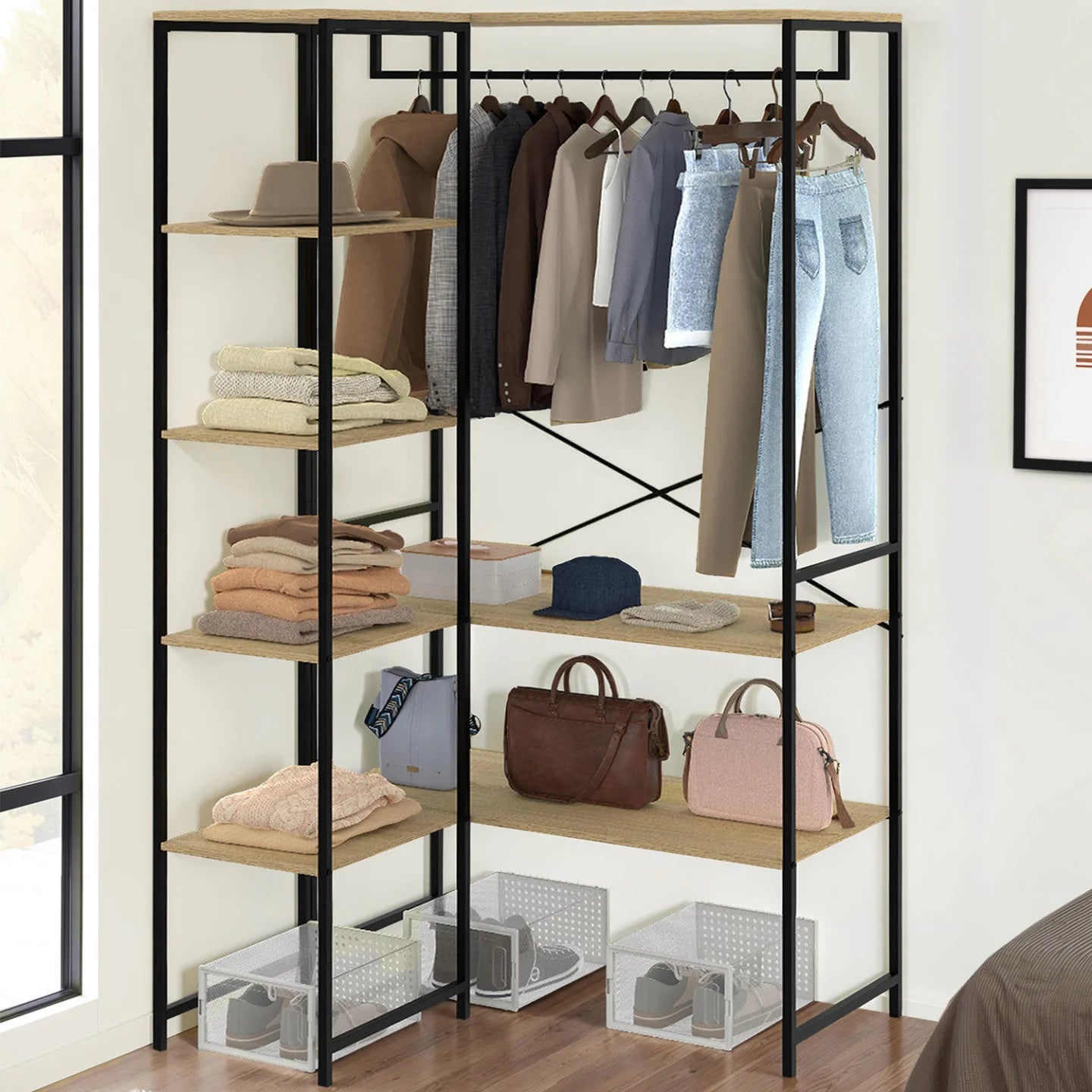 H05 Metal Clothes Hanger – Metal Frame, MDF Shelves, 120x40x180cm