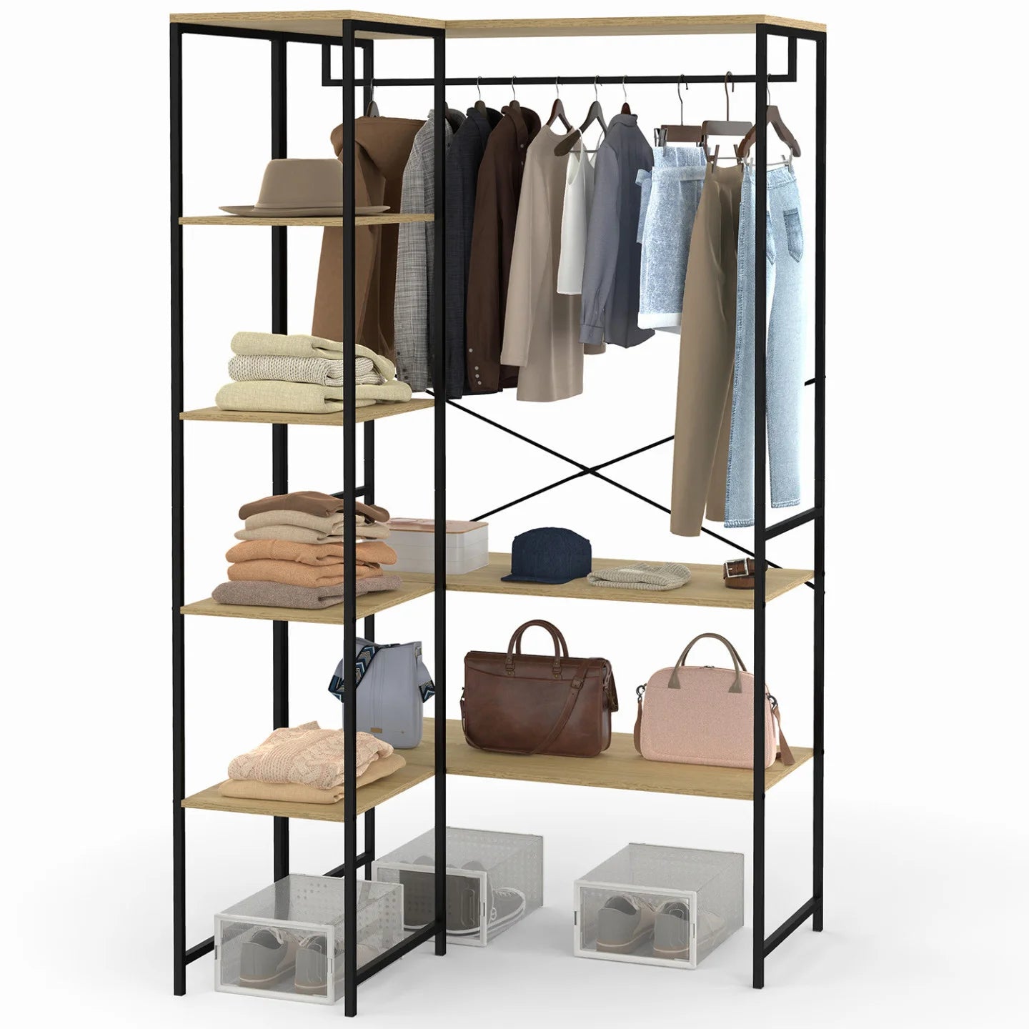 H05 Metal Clothes Hanger – Metal Frame, MDF Shelves, 120x40x180cm