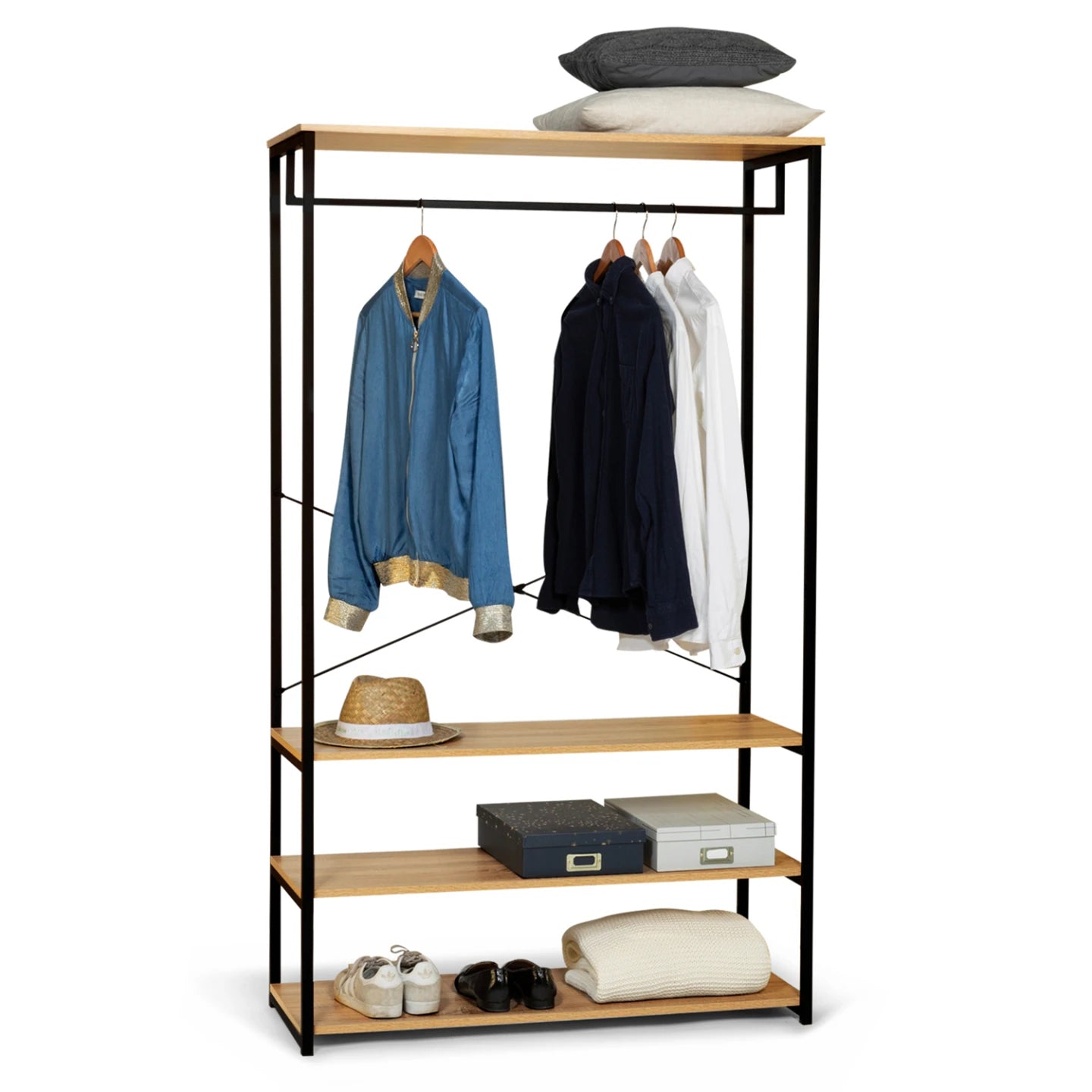 H04 Metal Clother Hanger – Metal Frame, MDF Shelves, 100x40x180cm