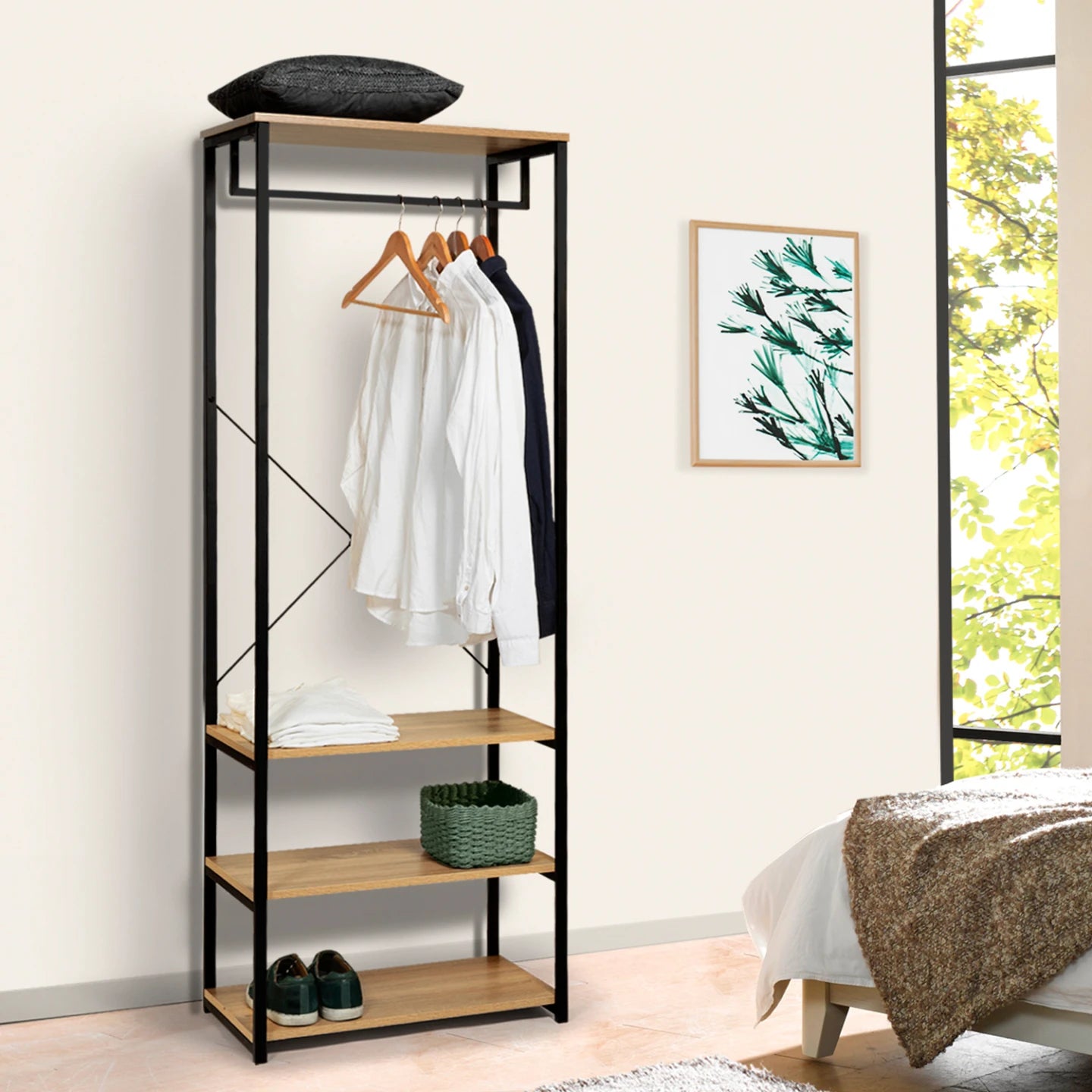 H02 Metal Clothes Hanger – Metal Frame, MDF Shelves, 60x40x180cm