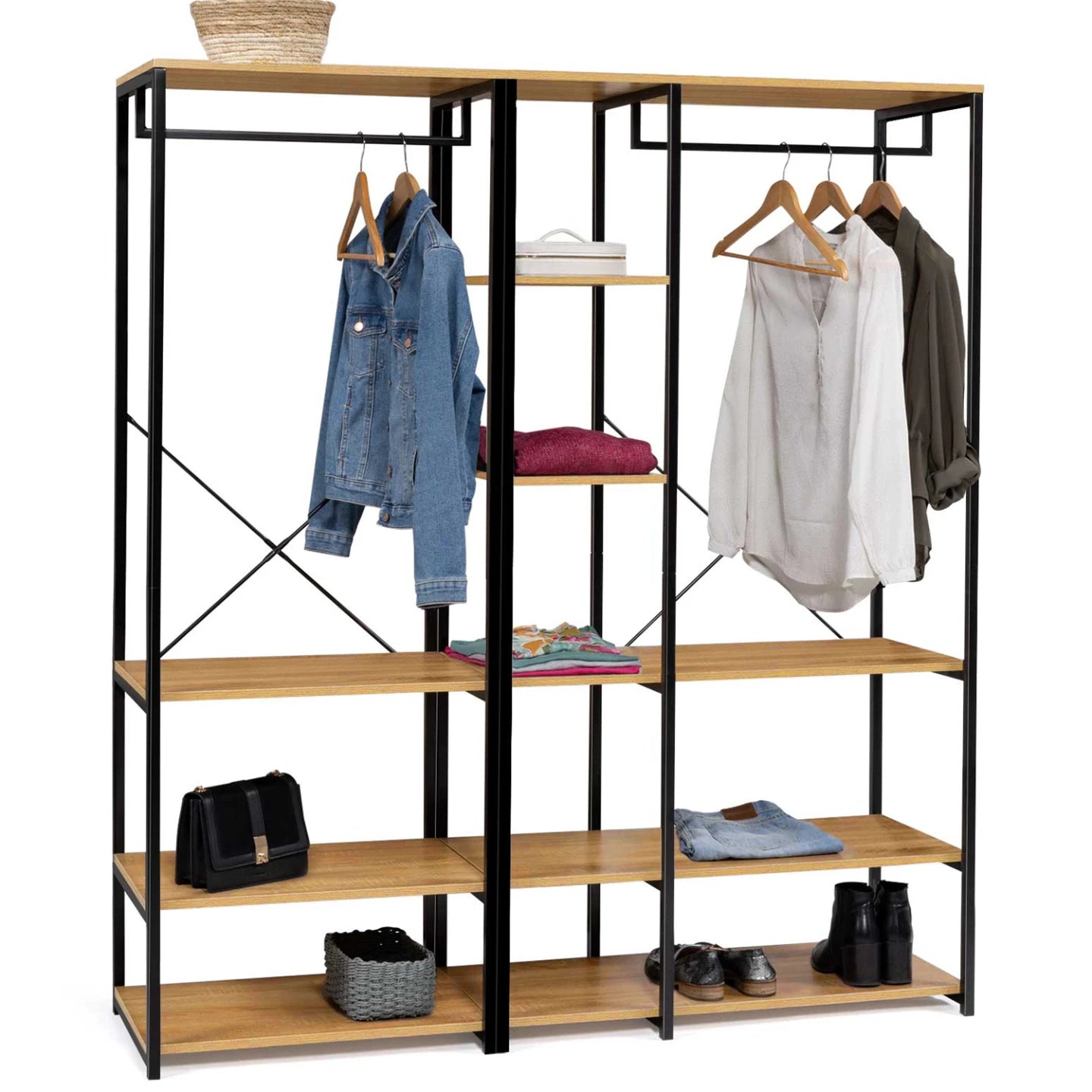 H03 Metal Clothes Hanger – Metal Frame, MDF Shelves, 150x40x180cm