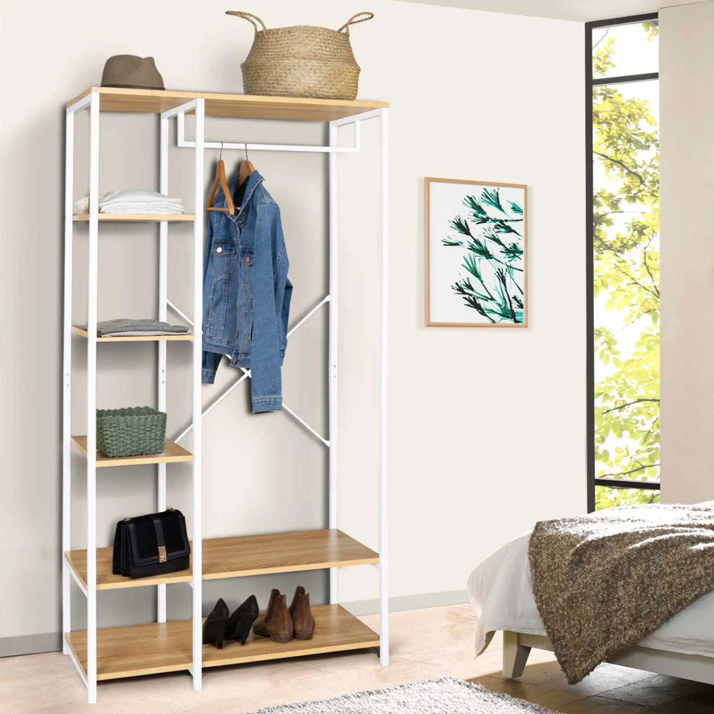 H01 Metal Clothes Hanger – Metal Frame, MDF Shelves, 90x40x180cm
