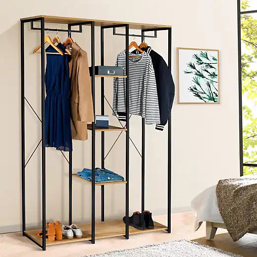 H06 Metal Clothes Hanger – Metal Frame, MDF Shelves, 120x40x200cm