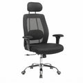 CAMERON manager chair with dark fabric back, curved seat, chrome base, armrests