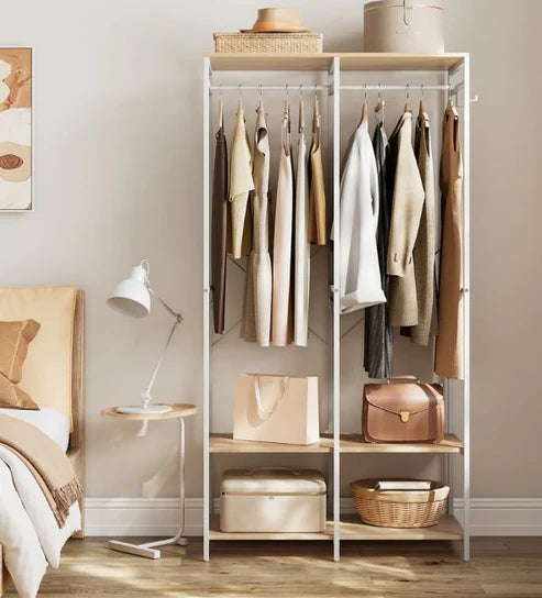 H15 Metal Clothes Hanger – Metal Frame, MDF Shelves, 94.5x40x180cm