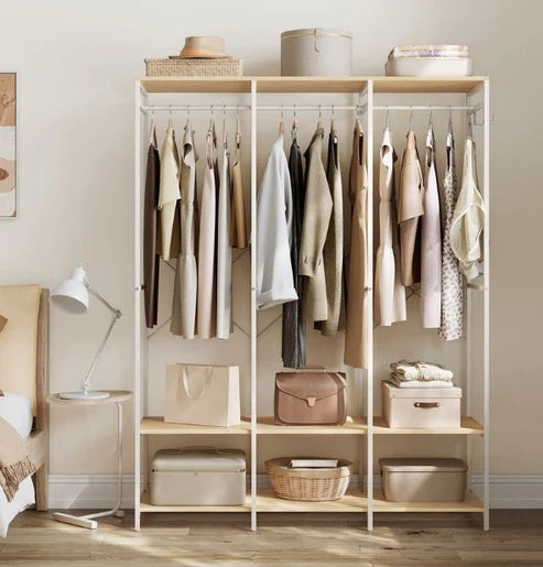 H14 Metal Clothes Hanger – Metal Frame, MDF Shelves, 141x40x180cm