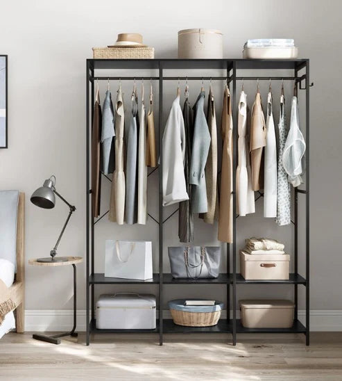 H14 Metal Clothes Hanger – Metal Frame, MDF Shelves, 141x40x180cm