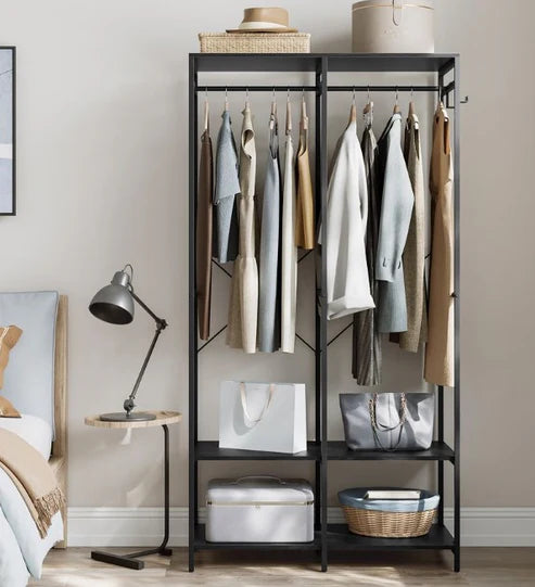 H15 Metal Clothes Hanger – Metal Frame, MDF Shelves, 94.5x40x180cm