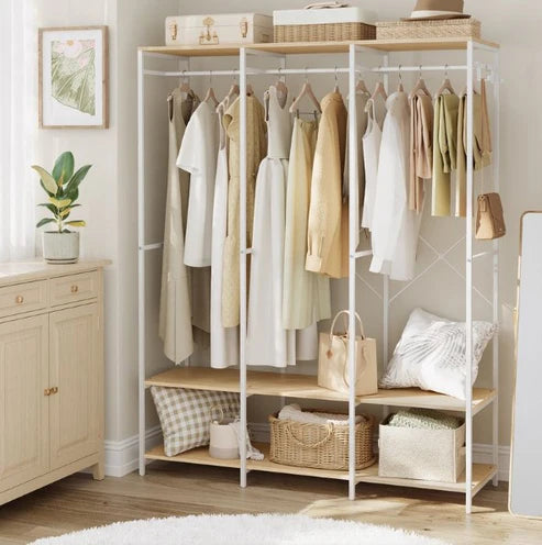 H14 Metal Clothes Hanger – Metal Frame, MDF Shelves, 141x40x180cm