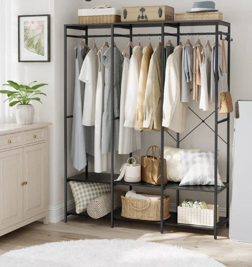 H14 Metal Clothes Hanger – Metal Frame, MDF Shelves, 141x40x180cm