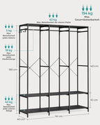 H14 Metal Clothes Hanger – Metal Frame, MDF Shelves, 141x40x180cm