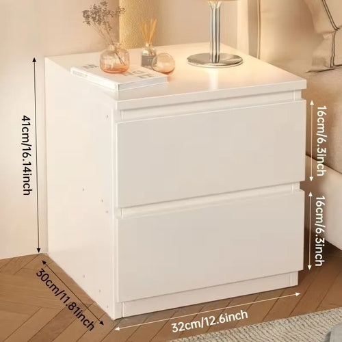 White MDF commode with two drawers, 32 cm wide