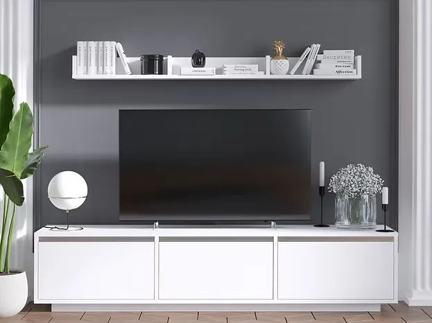 PRAG Modern TV Unit, White, MDF, 180x30x40cm