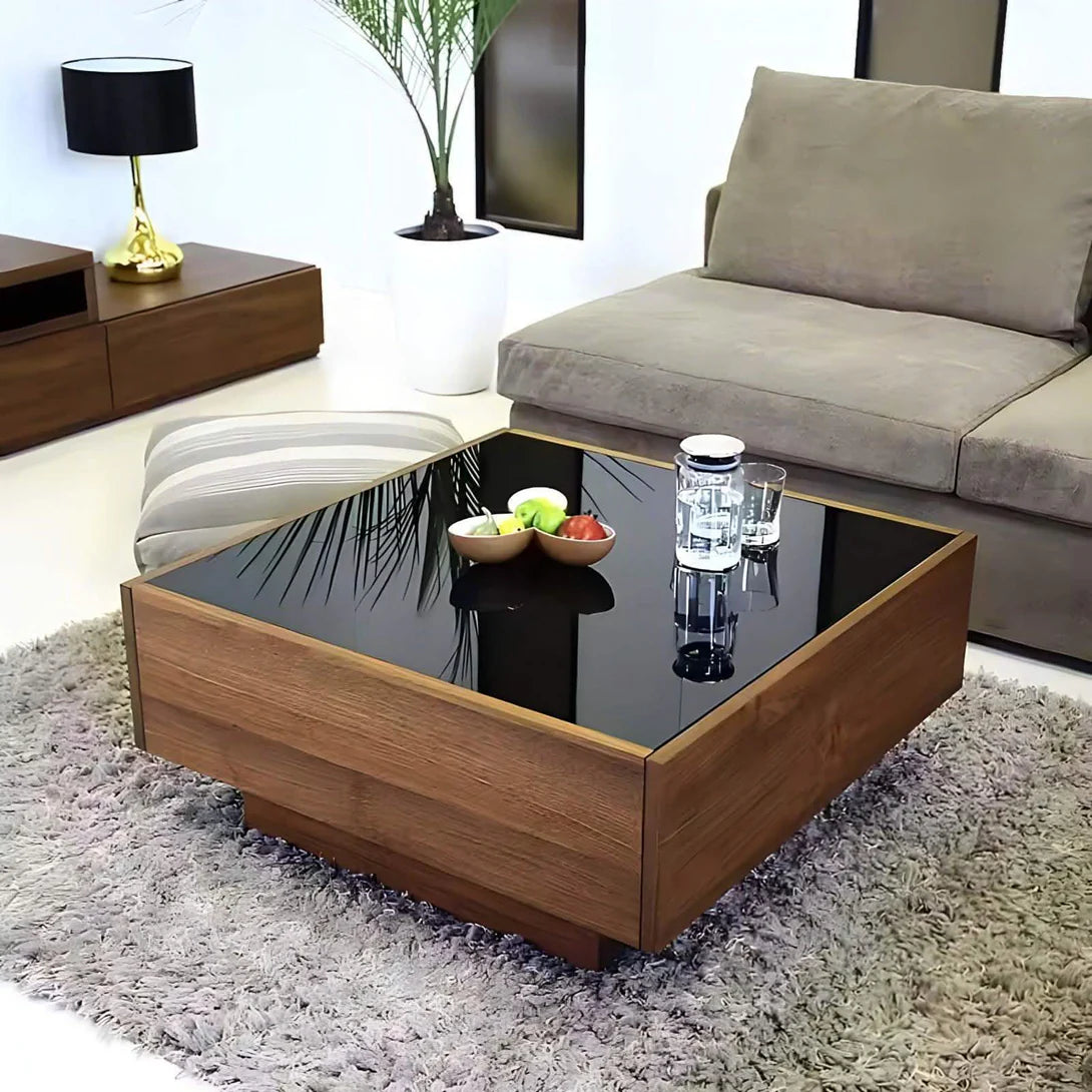 DIVA Coffee Table – Glass Top, MDF Base, (80x80x40cm)